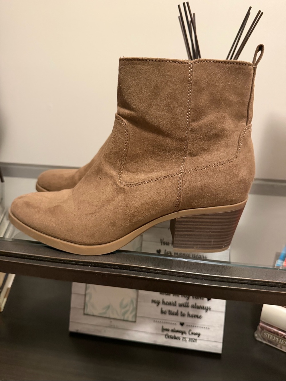 Old Navy Tan Suede Ankle Heeled Boots